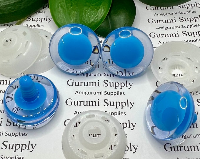 30mm Clear Iris with a Centered Blue Pupil Trap Safety Eyes and Washers: 1 Pair - Doll / Amigurumi / Animal / Creations / Crochet / Monster
