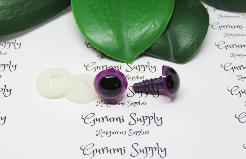 12mm Violet Purple Iris Black Pupil Round Safety Eyes and Washers: 3 Pairs Doll / Amigurumi / Animal / Stuffed Creation / Craft Supplies image 8