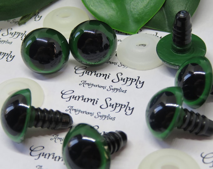 18mm Green Iris Black Pupils Round Safety Eyes and Washers: 2 Pairs – Doll / Amigurumi / Animals / Stuffed Creations / Teddy Bears / Crochet