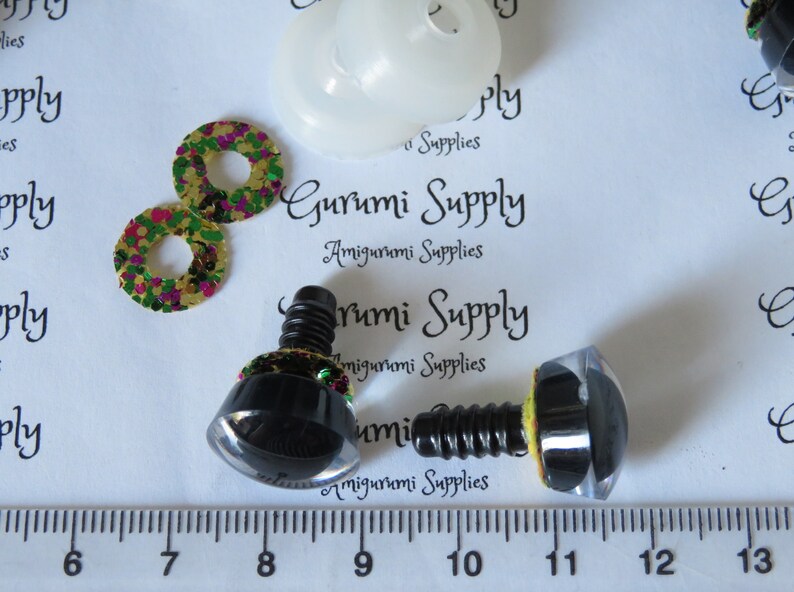 16mm Clear Trapezoid Plastic Safety Eyes with a Mardi Gras Glitter Non-Woven Slip Iris and Washers: 2 Count/1 Pair Dolls/Amigurumi/Animal image 9
