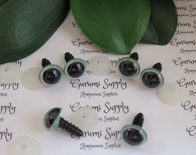 12mm Olive Green Iris Black Pupil Round Safety Eyes and Washers: 3 Pairs - Dolls / Amigurumi / Animals / Stuffed Creations