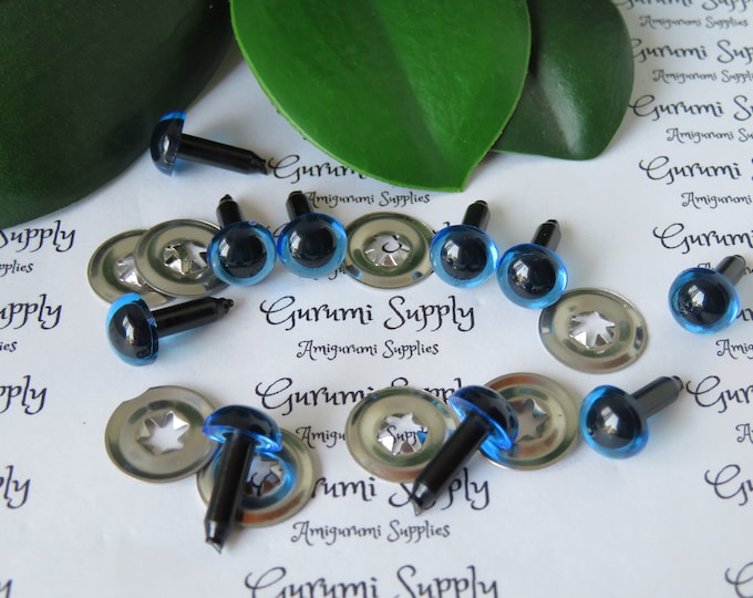 9mm Translucent Blue Iris Black Pupil Round Safety Eyes and Washers: 5 Pairs - Doll / Amigurumi / Animal / Stuffed Creation / Paintfree