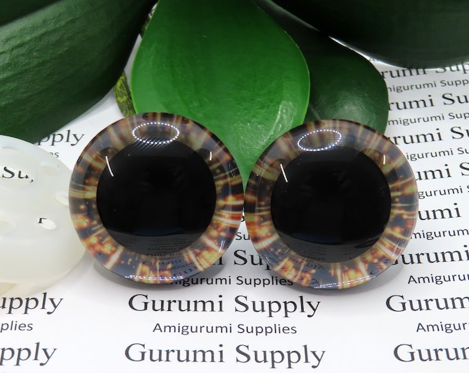 35mm Brown Iris 3D Style Trapezoid Safety Eyes and Washers: 1 Pair - Amigurumi / Animals / Stuffed Creations / Crochet / Craft Supplies