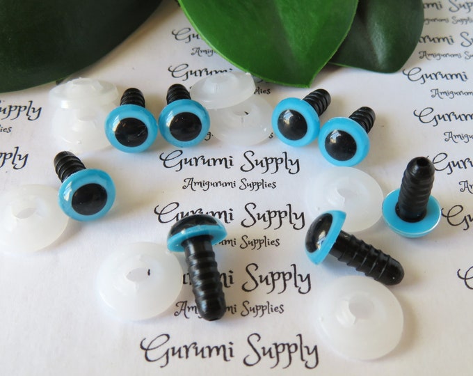 10mm Blue Iris Black Pupil Round Safety Eyes and Washers: 4 Pairs - Dolls / Amigurumi / Animals / Stuffed Creations / Crochet / Paintfree