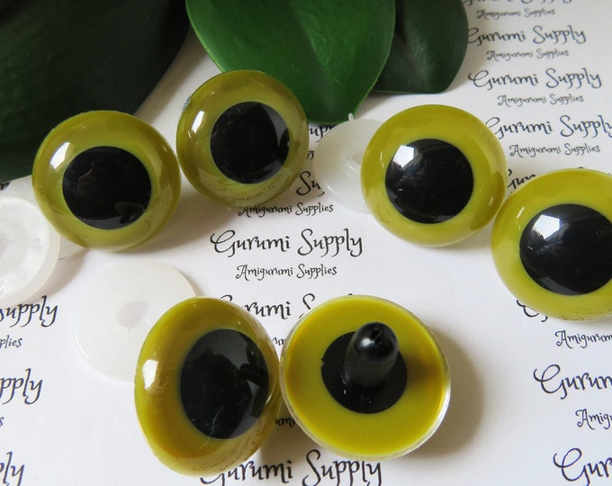 24mm Olive Green Iris Black Pupil Round Safety Eyes and Washers: 1 Pair - Dolls/Amigurumi/Animals/Stuffed Creations/Crochet/Paintfree/Knit