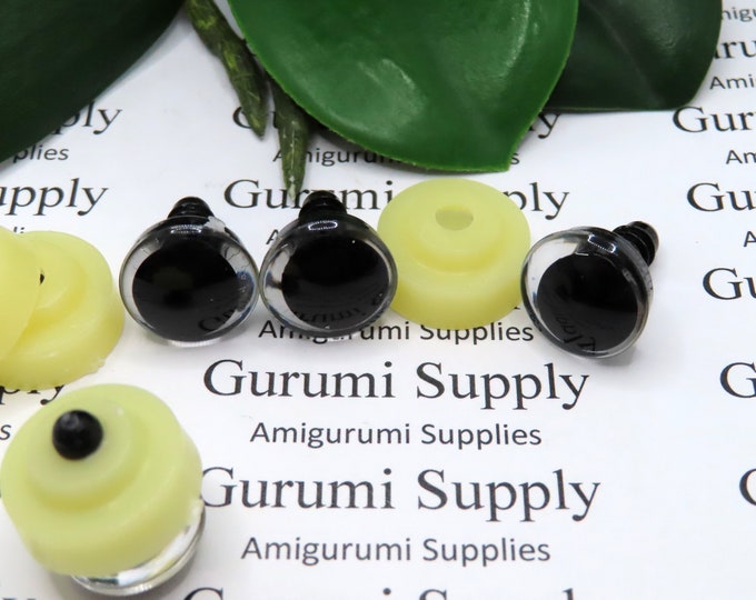 14mm Clear Iris with a Black OC Pupil Trap Safety Eyes and Washers: 1 Pair - Doll / Amigurumi / Animal / Creations / Crochet / Monster