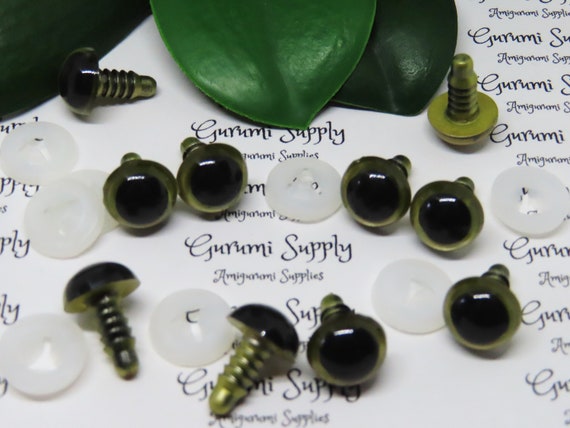12mm Pearl Gold Iris Black Pupils Round Safety Eyes and Washers: 3 Pairs - Dolls / Amigurumi / Animal /Stuffed Creations / Crochet / Toys