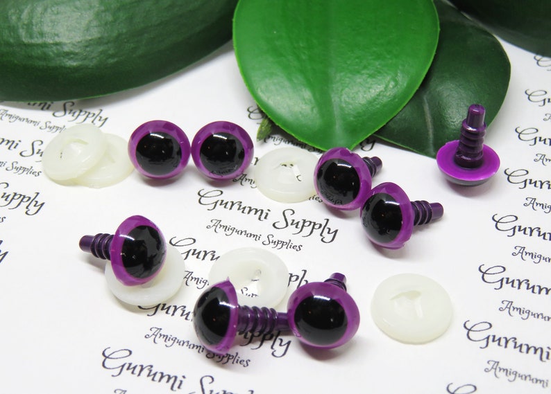 12mm Violet Purple Iris Black Pupil Round Safety Eyes and Washers: 3 Pairs Doll / Amigurumi / Animal / Stuffed Creation / Craft Supplies image 6