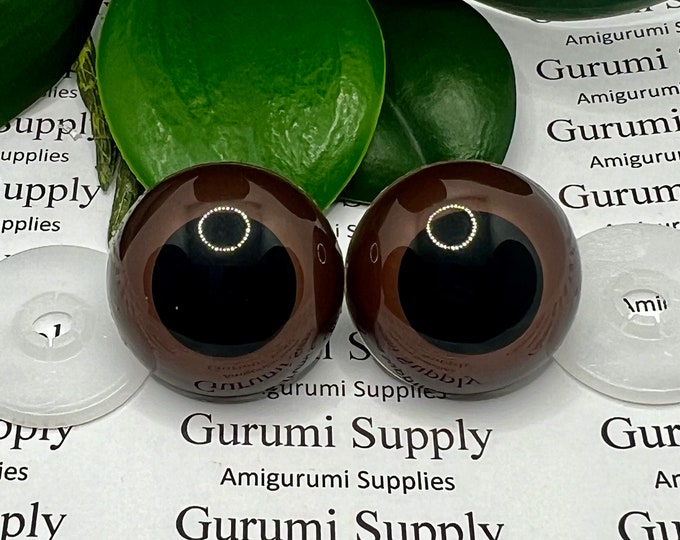 30mm Brown Iris Black Pupil Round Safety Eyes and Washers: 1 Pair - Dolls / Amigurumi / Animals / Crochet / Knit / Teddy Bears / Toys
