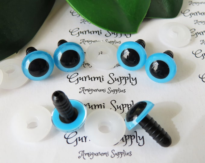 12mm Blue Iris Black Pupil Round Safety Eyes and Washers: 3 Pairs - Dolls/Amigurumi/Animals/ Stuffed Creations/Crochet/Paintfree