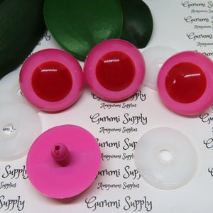 30mm Pink Iris Red Pupil Round Safety Eyes and Washers: 1 Pair - Dolls / Amigurumi / Animals / Stuffed Creations / Crochet / Craft Supplies