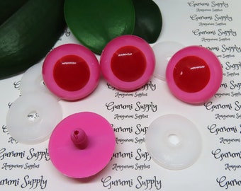 30mm Pink Iris Red Pupil Round Safety Eyes and Washers: 1 Pair - Dolls / Amigurumi / Animals / Stuffed Creations / Crochet / Craft Supplies