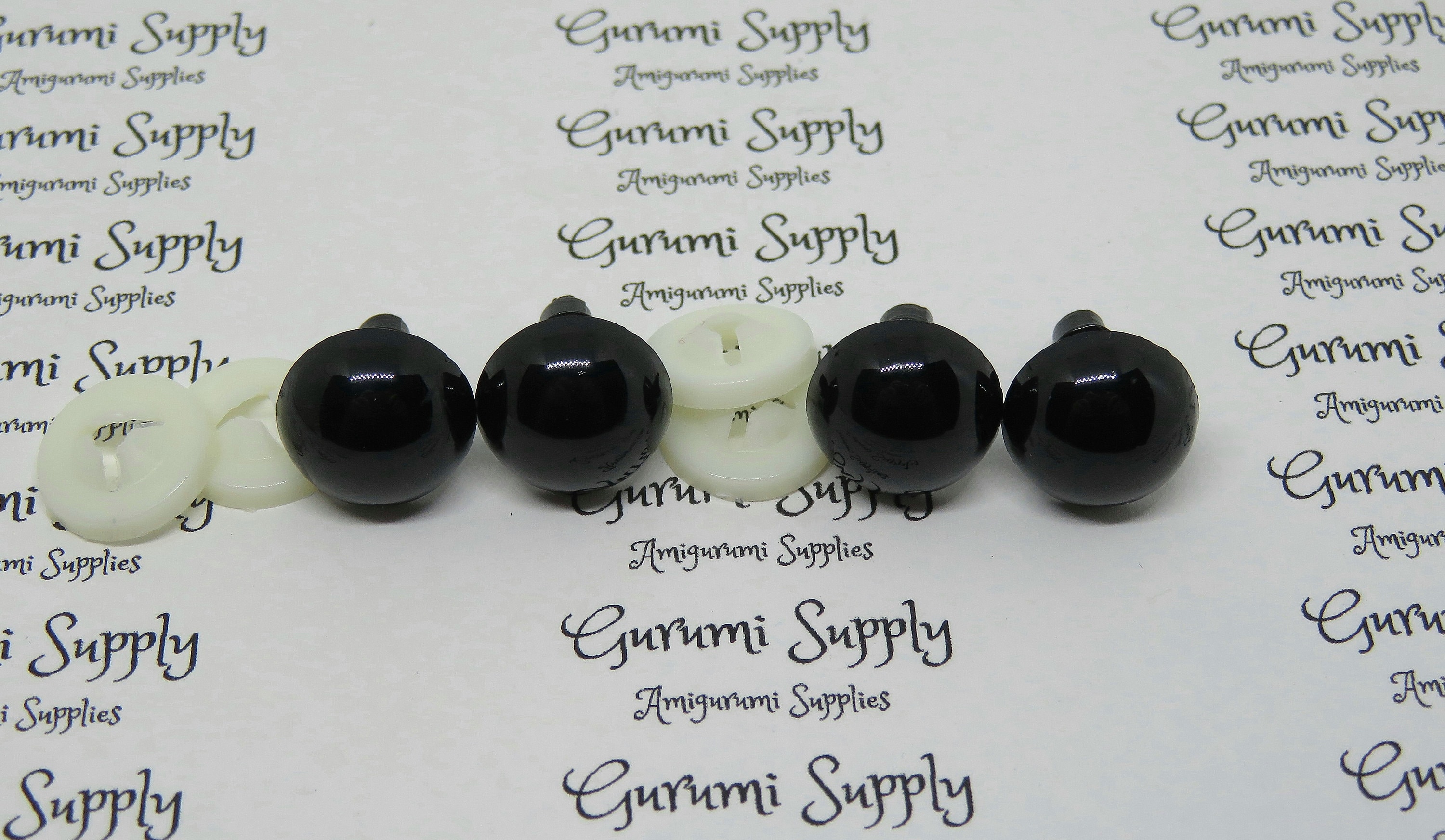 14mm Solid Black Round Safety Eyes with Washers: 2 Pair