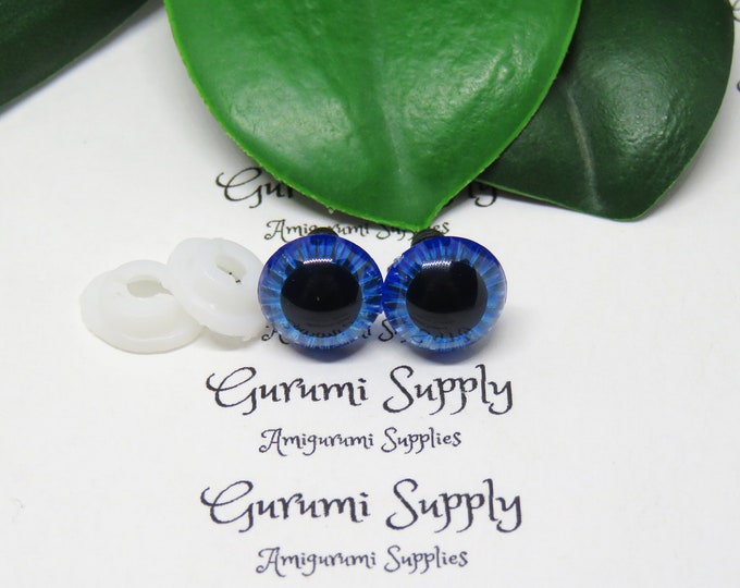 11mm Blue Textured Iris Safety Eyes – Round Eye with Washer - 1 Pair – Amigurumi / Dolls / Making / Owl Eyes / Crochet Creations / Supplies