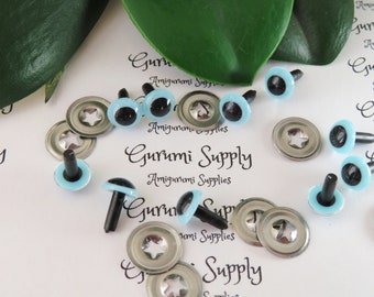 7.5mm Light Blue Iris Black Pupil Round Safety Eyes and Washers: 5 Pairs - Dolls/Amigurumi/Animals/ Stuffed Creations/Crochet/Knit/Paintfree