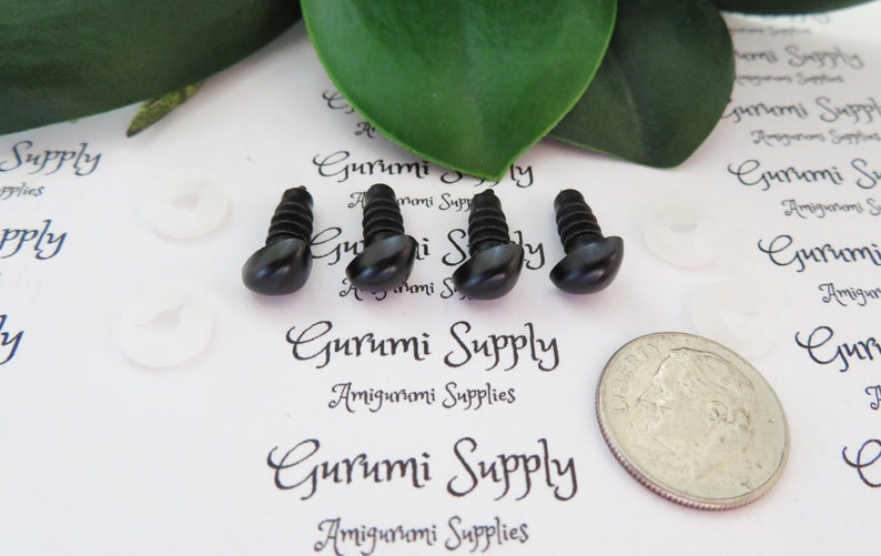 6x8.5mm Solid Matte Black Safety Noses with Washers 4 ct/ Amigurumi / Animal / Doll / Craft / Stuffed Creations / Crochet / Knit / Bear image 3