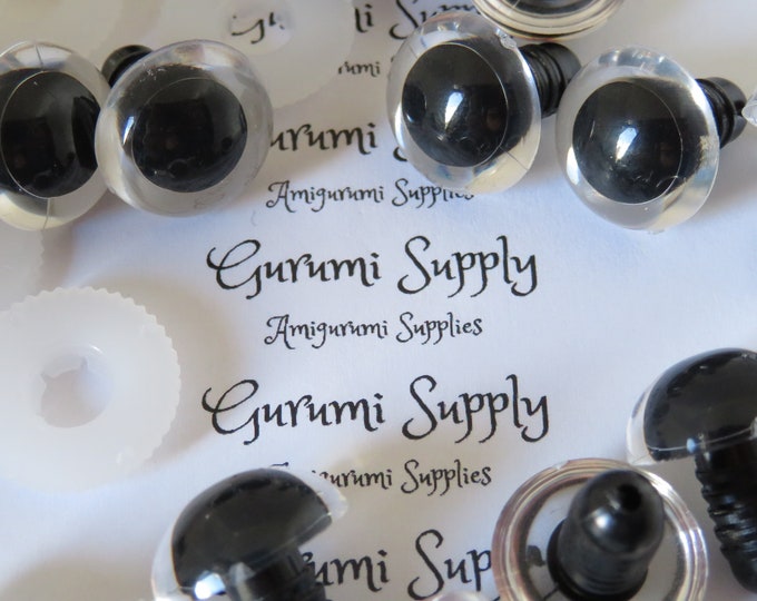 15mm Clear Iris Black Pupil Round Safety Eyes and Washers: 2 Pairs - Dolls / Amigurumi / Animals / Toys/ Crochet / Knit / Craft / Supplies