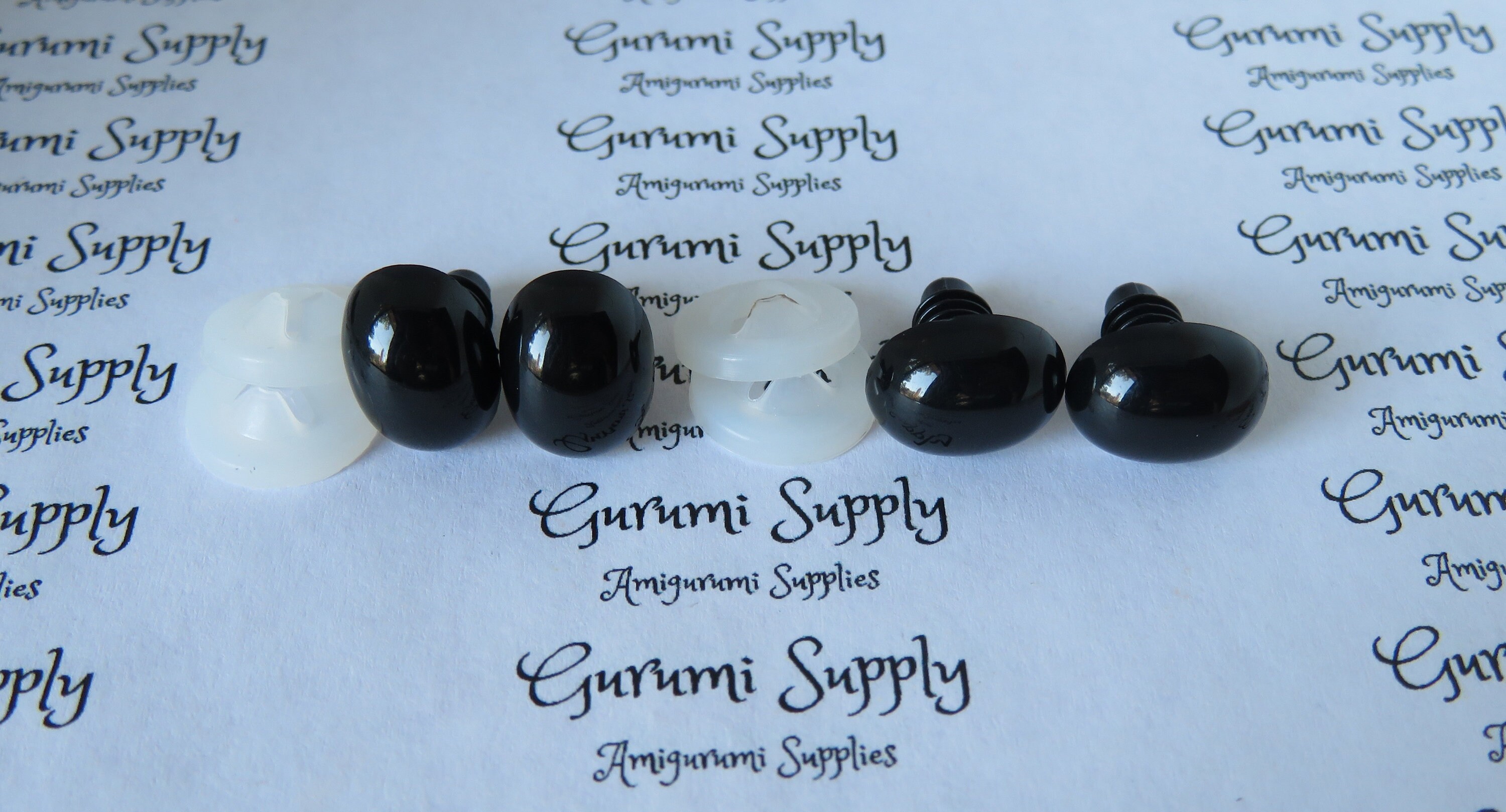 24 Black Oval Safety Noses, Eyes, Buttons, 16mm by 13mm by 3mm for