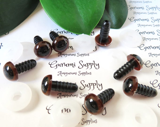 10mm Dark Brown Iris Black Pupil Round Safety Eyes and Washers: 4 Pairs - Dolls / Amigurumi / Animals / Stuffed Creations / Crochet / Toys