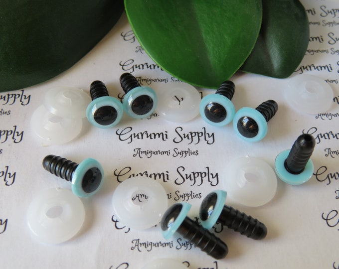 10mm Light Blue Iris Black Pupil Round Safety Eyes and Washers: 50 Pairs - Doll / Amigurumi / Animal / Creation / Crochet / Paintfree / Knit