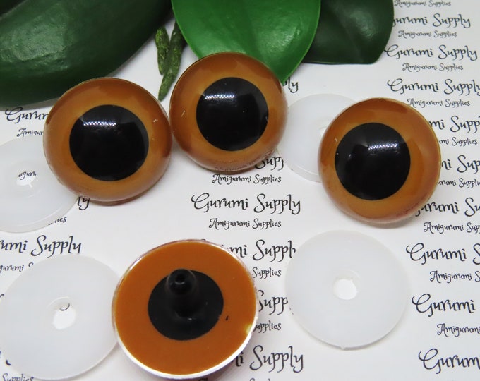 30mm Caramel Brown Iris Black Pupil Round Safety Eyes and Washers: 1 Pair - Dolls / Amigurumi / Animals / Crochet / Knit / Teddy Bears / Toy