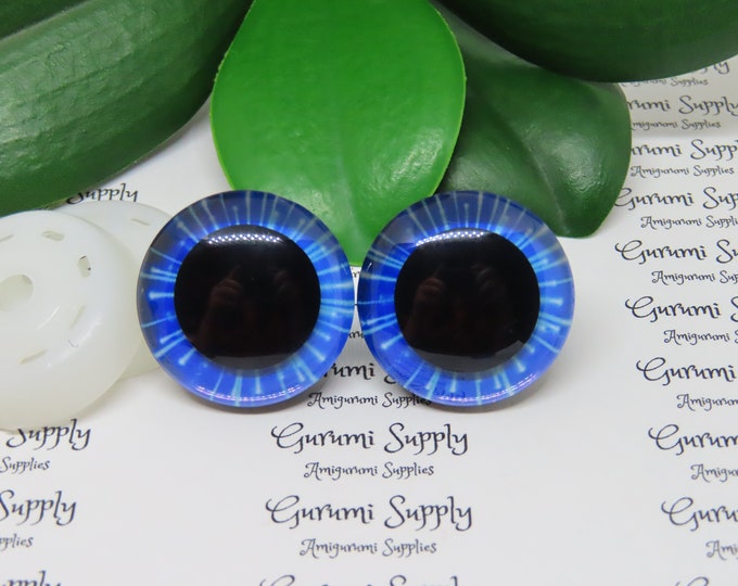 30mm Blue Iris 3D Style Trapezoid Safety Eyes and Washers: 1 Pair - Amigurumi / Animal / Toy / Doll /Crochet / Knit / Sunk in Washer