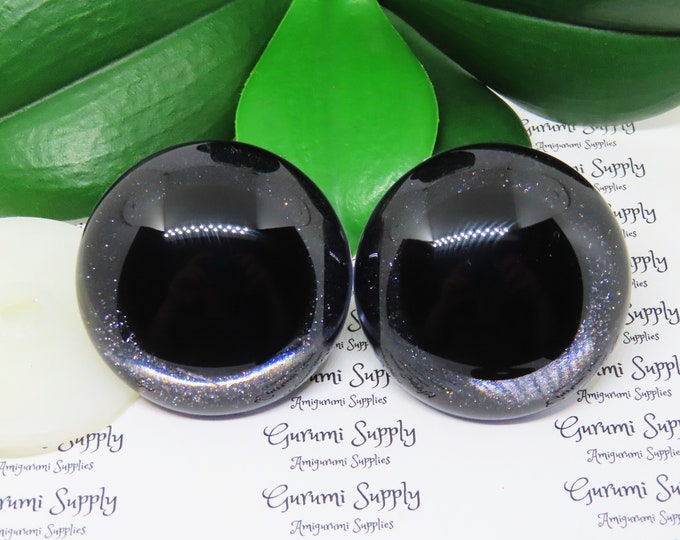 50mm Clear Round Safety Eyes with Black Glitter Non-Woven Slip Iris, Black Pupil and Washers: 1 Pair - Dolls / Amigurumi / Animal / Crochet