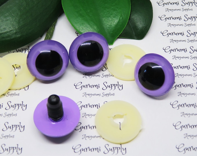 24mm Hand Painted Lavender Purple Iris Black Pupil Round Safety Eyes and Washers: 1 Pair - Animal Eyes / Dolls Eyes / Amigurumi Eyes / Knit