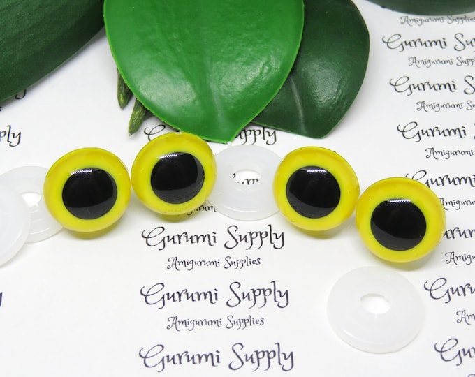 16.5mm Yellow Iris Black Pupils Round Safety Eyes and Washers: 2 Pairs – Paint Free - Doll / Amigurumi / Animal/ Toys / Crochet / Knit