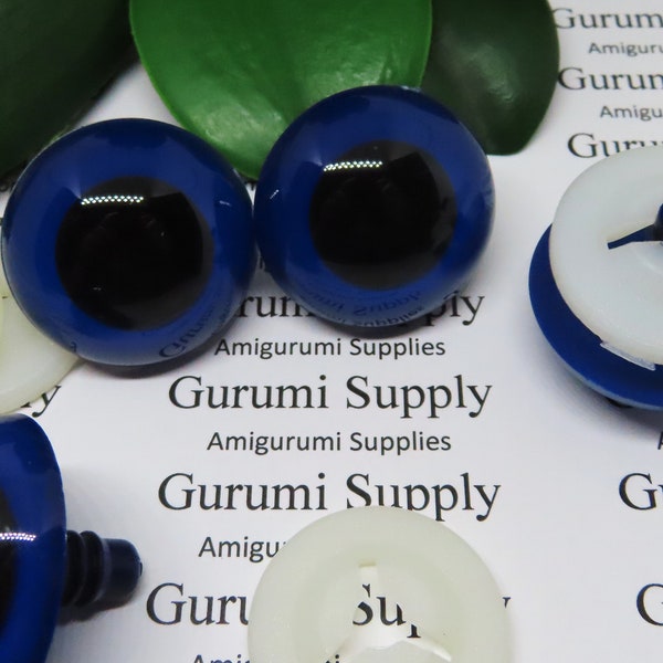 30mm Dark Blue Ocean Iris Black Pupil Round Safety Eyes and Washers: 1 Pair - Doll / Amigurumi / Animal / Creation / Crochet / Supplies