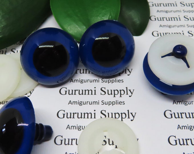 30mm Dark Blue Ocean Iris Black Pupil Round Safety Eyes and Washers: 1 Pair - Doll / Amigurumi / Animal / Creation / Crochet / Supplies