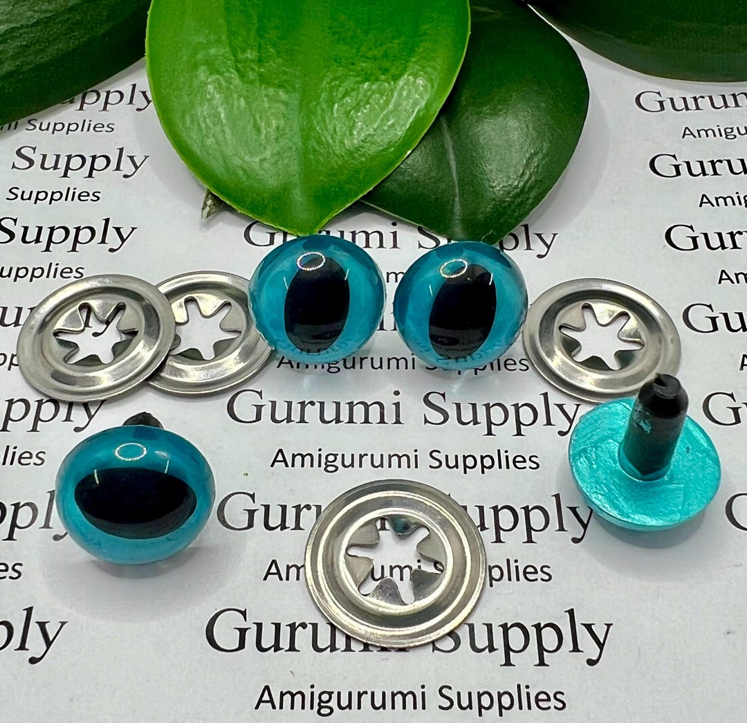 15mm Hand Painted Met. Teal Iris Black Pupil Cat Style Safety Eyes