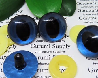 30mm Hand Painted Metallic Dark Blue Color Iris Black Pupils Round Cat Style Safety Eyes and Washers: 1 Pair – Dragon / Amigurumi / Animal