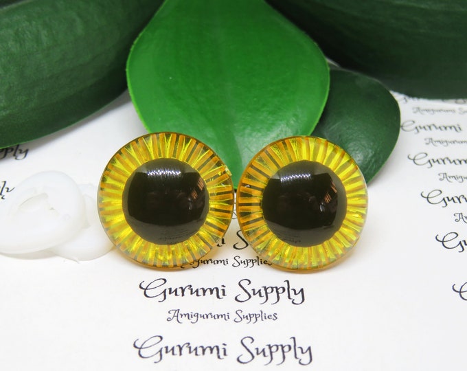 23mm Yellow Textured Iris Safety Eyes – Round Eye with Washer - 1 Pair – Amigurumi/Dolls Making/Owl Eyes/Crochet Creations/Supplies/Knit
