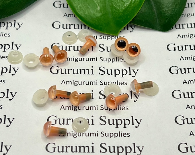 6mm Peach Color Round Craft Eyes with Black Pupils with washers 5 pairs / Amigurumi / Dolls / Animals / Craft Supplies / Crochet / Amigurumi