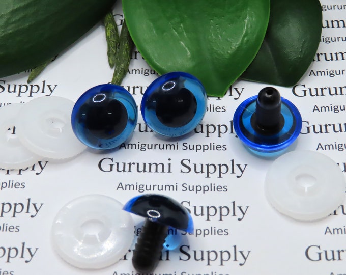 18mm Translucent Blue Iris Black Pupils Round Safety Eyes and Washers: 2 Pairs – Paint Free - Doll / Amigurumi / Animal / Creation / Crochet