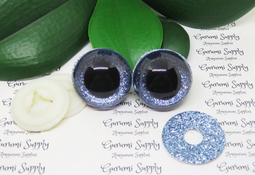 30mm Clear Round Safety Eyes With Blue Ice Glitter Non-woven Slip