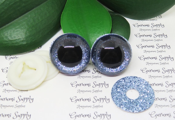 30mm Dark Blue Ocean Iris Black Pupil Round Safety Eyes and Washers: 1 Pair  - Doll / Amigurumi / Animal / Creation / Crochet / Supplies