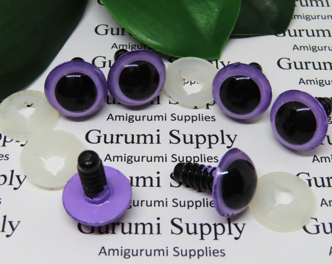 16mm Hand Painted Lavender Iris Black Pupil Round Safety Eyes and Washers: 2 Pairs - Amigurumi / Animal / Stuffed Creation / Crochet / Knit