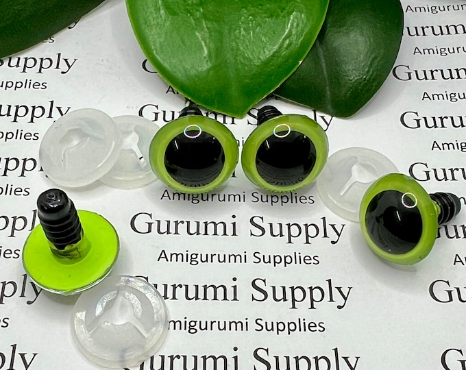 16mm Hand Painted Lime Green Iris Black Pupil Round Safety Eyes and Washers: 2 Pairs - Amigurumi / Animal / Stuffed Creation / Crochet