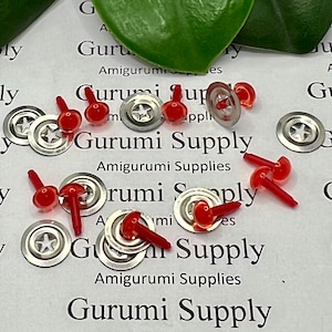 6mm Red Pupil with Red Iris Round Safety Eyes and Washers: 5 Pairs - Dolls / Amigurumi / Animals / Toys / Felting / Paintfree