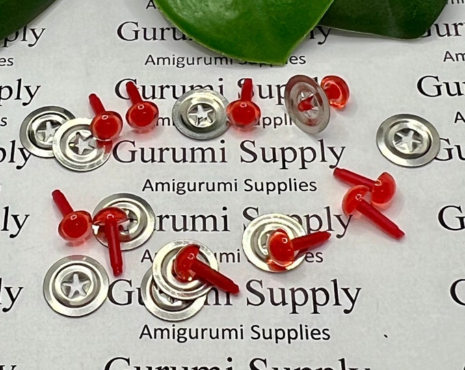 6mm Red Pupil with Red Iris Round Safety Eyes and Washers: 5 Pairs - Dolls / Amigurumi / Animals / Toys / Felting / Paintfree