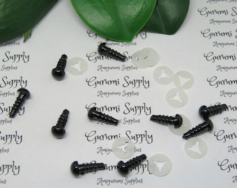 6mm Solid Black Round Safety Eyes with Washers : 5 Pairs - Amigurumi Eyes / AnimalEyes / Doll Eyes / Toy Eyes / Craft Eyes / Doll Making