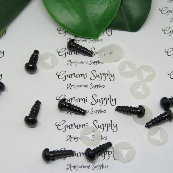 6mm Solid Black Round Safety Eyes with Washers : 5 Pairs - Amigurumi Eyes / AnimalEyes / Doll Eyes / Toy Eyes / Craft Eyes / Doll Making