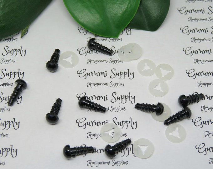 6mm Solid Black Round Safety Eyes with Washers : 5 Pairs - Amigurumi Eyes / AnimalEyes / Doll Eyes / Toy Eyes / Craft Eyes / Doll Making