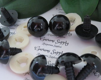 Multi-Pack! 20mm Solid Black Safety Eyes with Washers: 3 Pairs - Amigurumi / Animals / Doll / Toy / Creations / Craft Eyes / Crochet / Knit