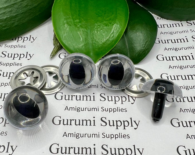 18mm Translucent Clear Iris Black Pupil Cat Style Safety Eyes and Washers: 2 Pairs – Dragon / Amigurumi / Animals Creations / Craft Supplies
