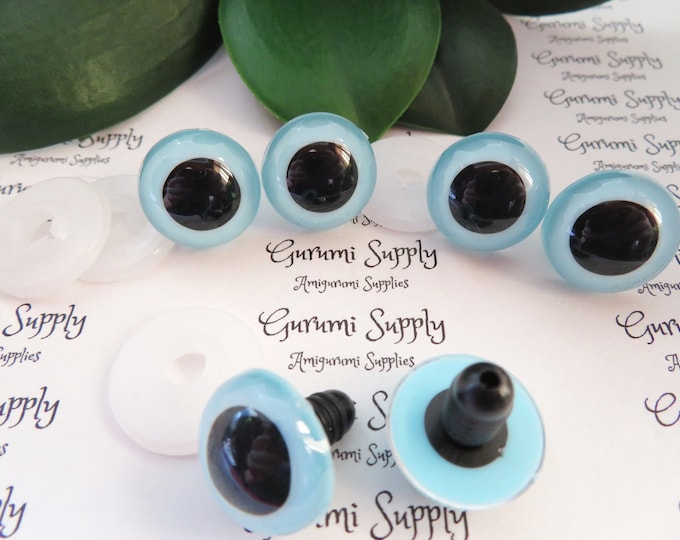 18mm Light Blue Iris Black Pupils Round Safety Eyes and Washers: 2 Pairs – Paint Free - Doll / Amigurumi / Animal / Toy / Crochet / Knit