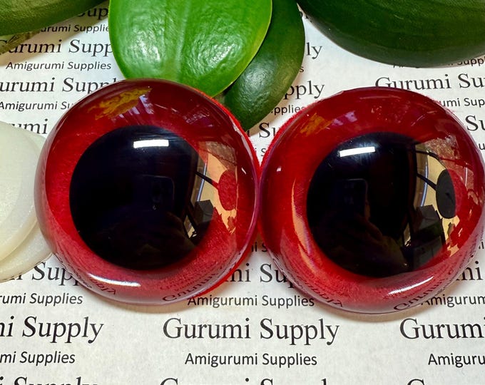 50mm Red Felt Iris Black Pupil Round Safety Eyes and Washers: 1 Pair - Dolls / Amigurumi / Animals / Toys / Stuffed Creations