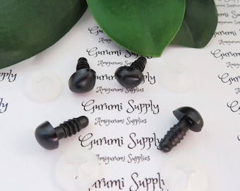 9x11.5mm Solid Matte Black Safety Noses with Washers - 4 ct/ Amigurumi / Animals/ Toys / Dolls / Craft / Supplies / Crochet / Knit / Bears